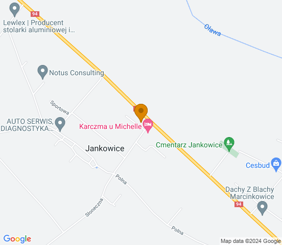 Mapa dojazdu do warsztatu samochodowego w Jankowicach