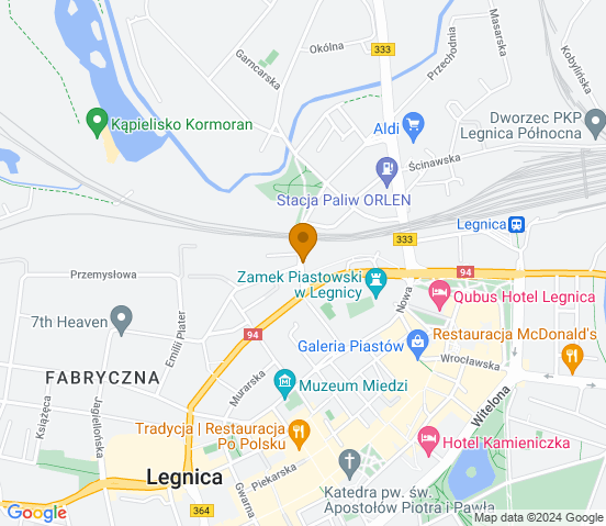 Mapa dojazdu do warsztatu samochodowego w Legnicy