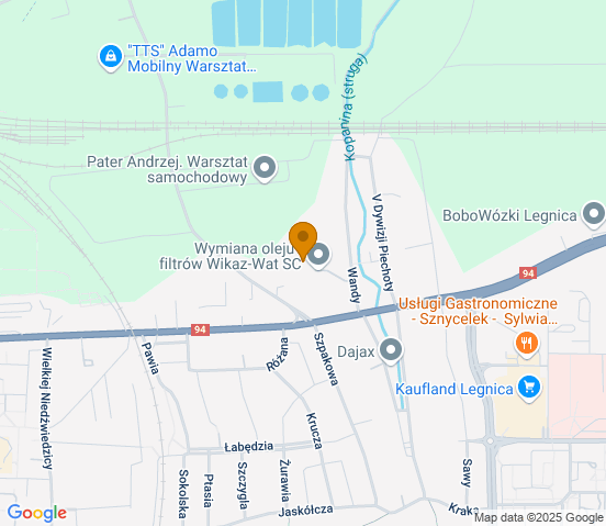 Mapa dojazdu do warsztatu samochodowego w miejscowości Legnica