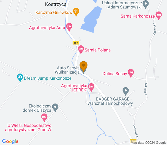 Mapa dojazdu do warsztatu samochodowego w miejscowości Mysłakowice