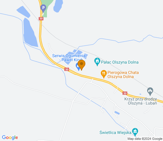Mapa dojazdu do warsztatu samochodowego w miejscowości Olszyna Dolna