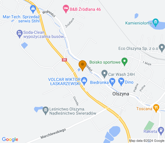 Mapa dojazdu do warsztatu samochodowego w miejscowości Olszyna