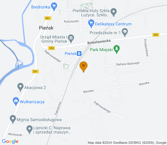 Mapa dojazdu do warsztatu samochodowego w miejscowości Pieńsk