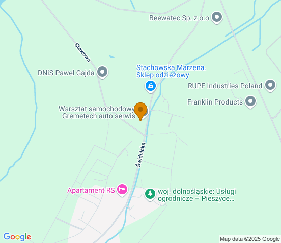Mapa dojazdu do warsztatu samochodowego w miejscowości Pieszyce
