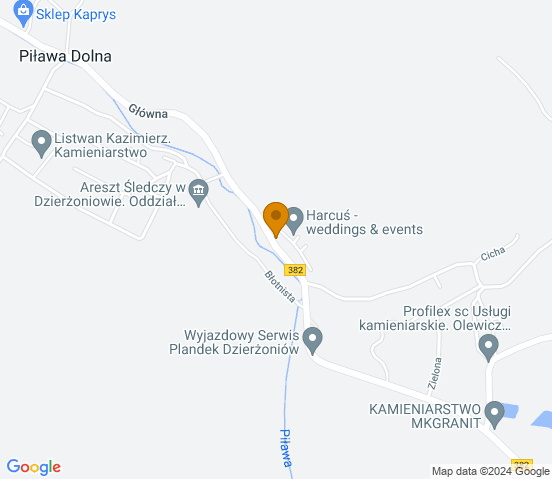 Mapa dojazdu do warsztatu samochodowego w miejscowości Piława Dolna