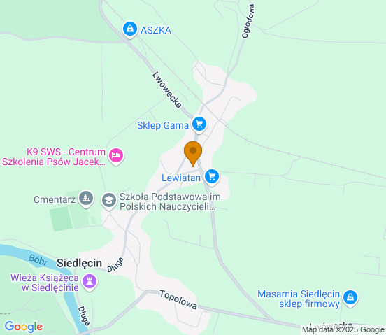 Mapa dojazdu do warsztatu samochodowego w miejscowości Siedlęcin