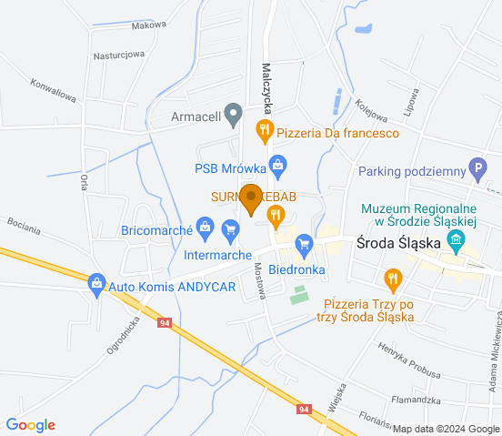 Mapa dojazdu do warsztatu samochodowego w miejscowości Środa Śląska