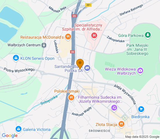 Mapa dojazdu do warsztatu samochodowego w miejscowości Wałbrzych