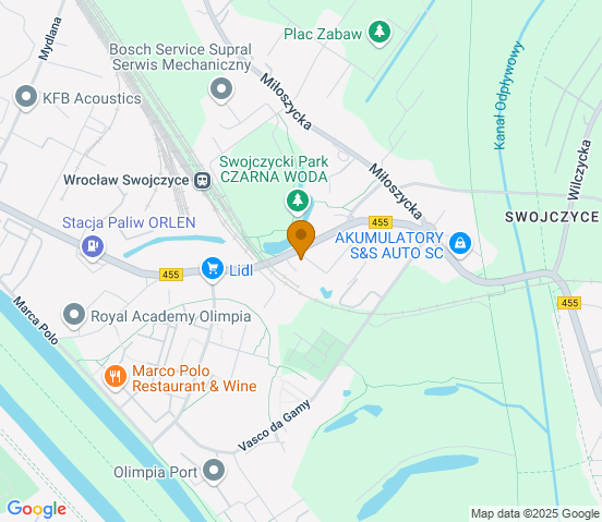 Mapa dojazdu do warsztatu samochodowego w miejscowości Wrocław