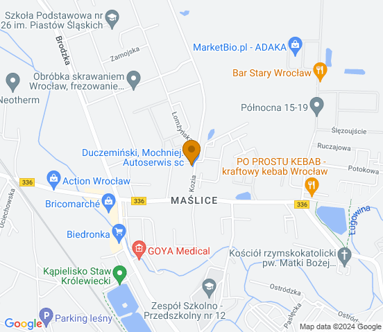 Mapa dojazdu do warsztatu samochodowego w Wrocławiu