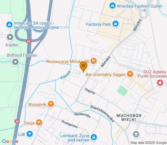 Mapa dojazdu do warsztatu samochodowego w miejscowości Wrocław