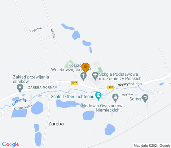 Mapa dojazdu do warsztatu samochodowego w miejscowości Zaręba