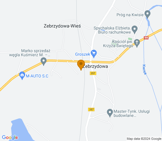 Mapa dojazdu do warsztatu samochodowego w miejscowości Zebrzydowa
