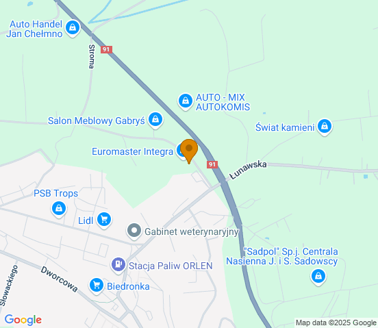 Mapa dojazdu do warsztatu samochodowego w miejscowości Chełmno