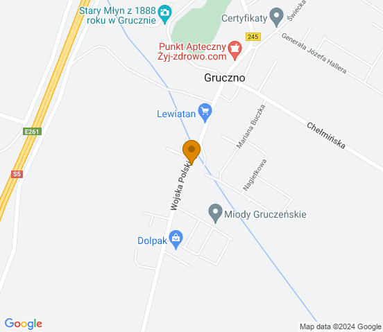 Mapa dojazdu do warsztatu samochodowego w miejscowości Gruczno