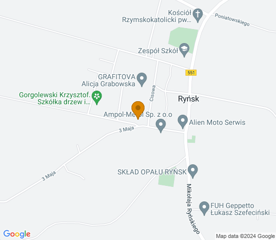 Mapa dojazdu do warsztatu samochodowego w miejscowości Ryńsk
