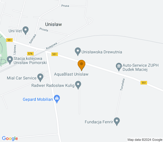 Mapa dojazdu do warsztatu samochodowego w miejscowości Unisław