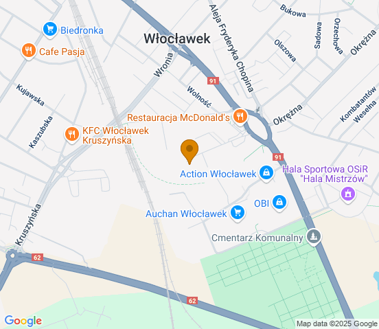 Mapa dojazdu do warsztatu samochodowego w miejscowości Włocławek