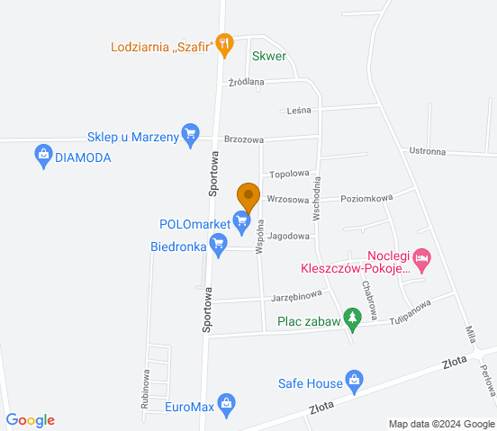 Mapa dojazdu do warsztatu samochodowego w miejscowości Kleszczów