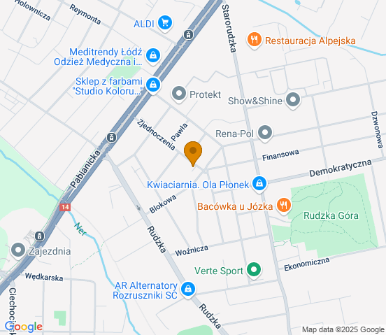 Mapa dojazdu do warsztatu samochodowego w miejscowości Łódź