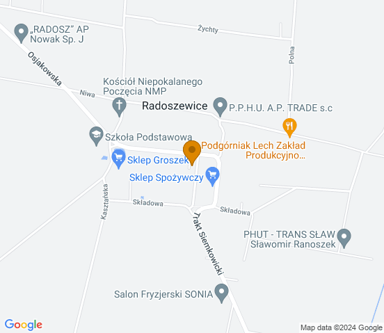 Mapa dojazdu do warsztatu samochodowego w miejscowości Radoszewice