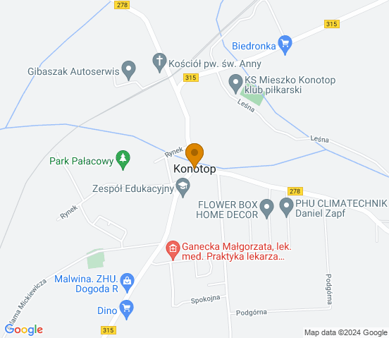 Mapa dojazdu do warsztatu samochodowego w miejscowości Konotop