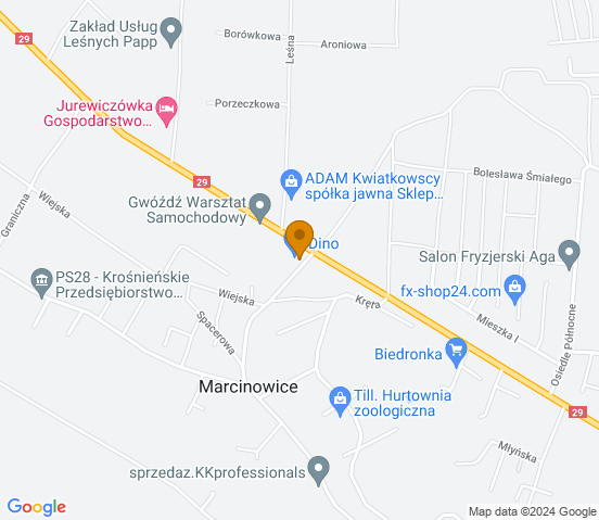 Mapa dojazdu do warsztatu samochodowego w miejscowości Krosno Odrzańskie