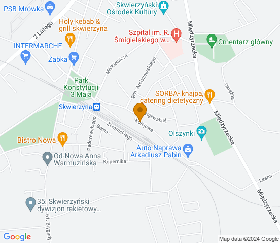 Mapa dojazdu do warsztatu samochodowego w miejscowości Skwierzyna