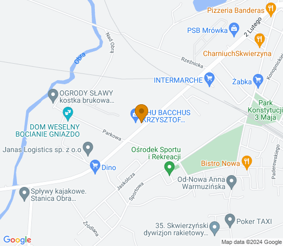 Mapa dojazdu do warsztatu samochodowego w miejscowości Skwierzyna