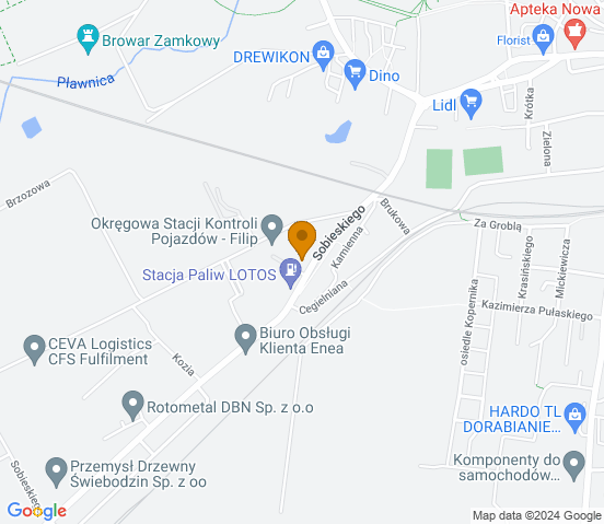 Mapa dojazdu do warsztatu samochodowego w miejscowości Świebodzin