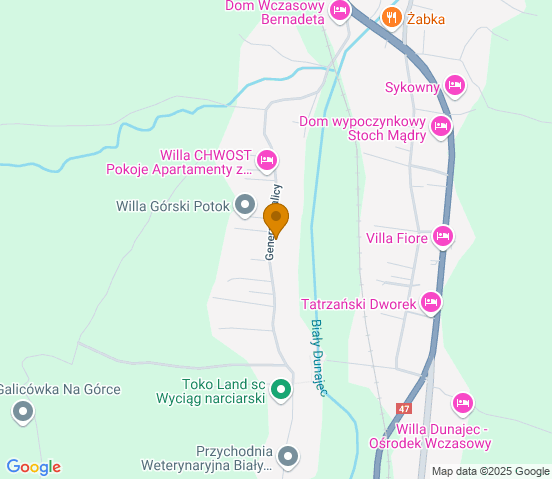 Mapa dojazdu do warsztatu samochodowego w miejscowości Biały Dunajec