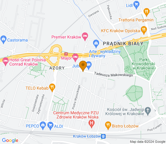 Mapa dojazdu do warsztatu samochodowego w Krakowie