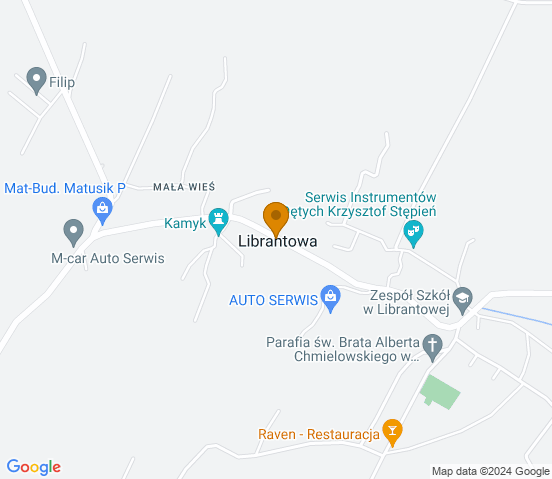 Mapa dojazdu do warsztatu samochodowego w miejscowości Librantowa