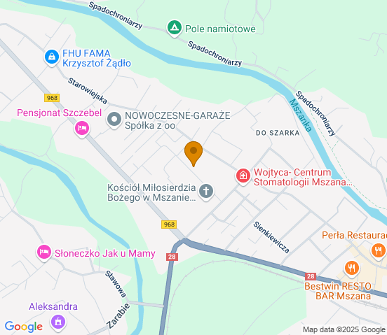 Mapa dojazdu do warsztatu samochodowego w miejscowości Mszana Dolna