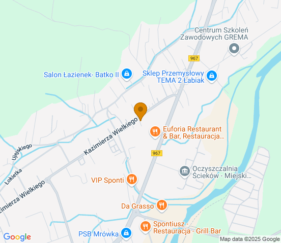 Mapa dojazdu do warsztatu samochodowego w miejscowości Myślenice