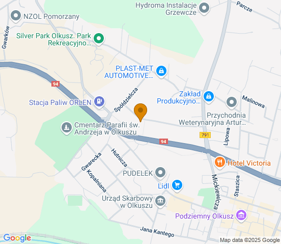 Mapa dojazdu do warsztatu samochodowego w miejscowości Olkusz