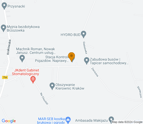 Mapa dojazdu do warsztatu samochodowego w miejscowości Przybysławice