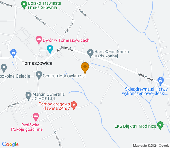 Mapa dojazdu do warsztatu samochodowego w miejscowości Tomaszowice