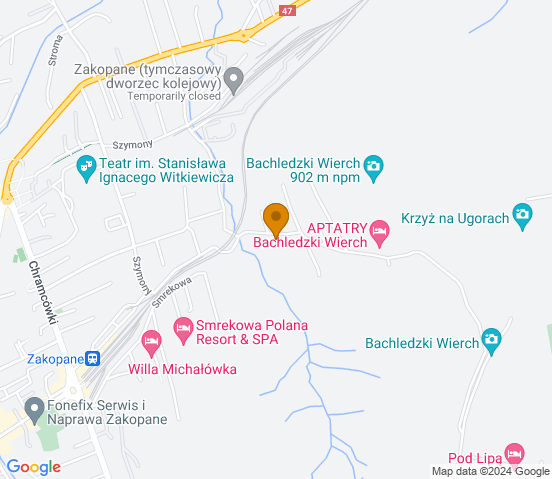 Mapa dojazdu do warsztatu samochodowego w Zakopanem