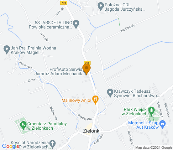 Mapa dojazdu do warsztatu samochodowego w miejscowości Zielonki