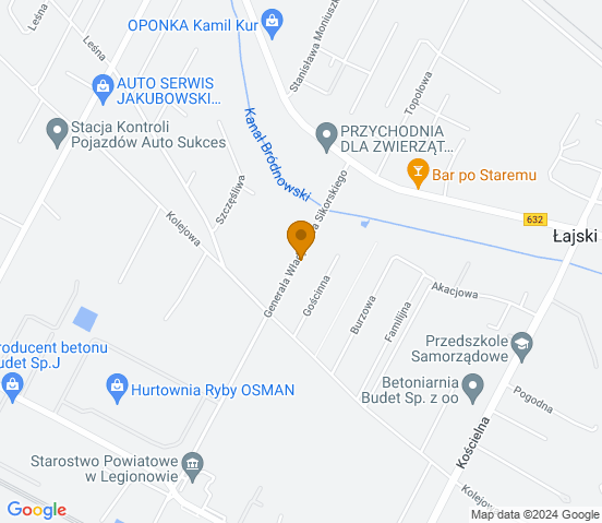 Mapa dojazdu do warsztatu samochodowego w miejscowości Łajski