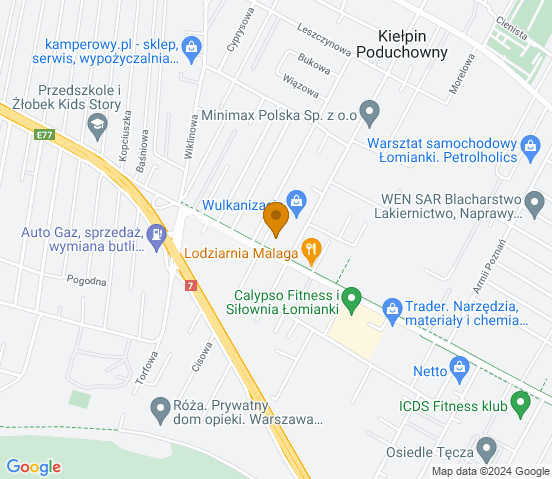 Mapa dojazdu do warsztatu samochodowego w Łomiankach