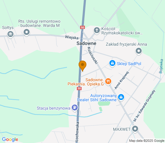 Mapa dojazdu do warsztatu samochodowego w miejscowości Sadowne