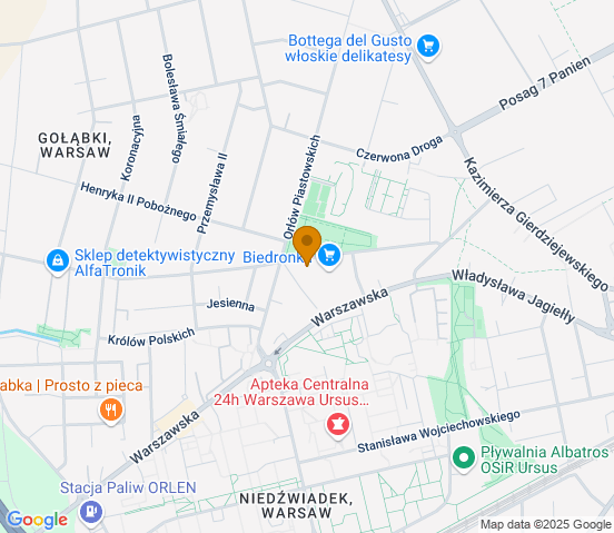 Mapa dojazdu do warsztatu samochodowego w miejscowości Warszawa