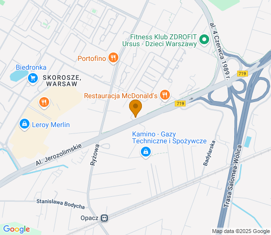 Mapa dojazdu do warsztatu samochodowego w miejscowości Warszawa