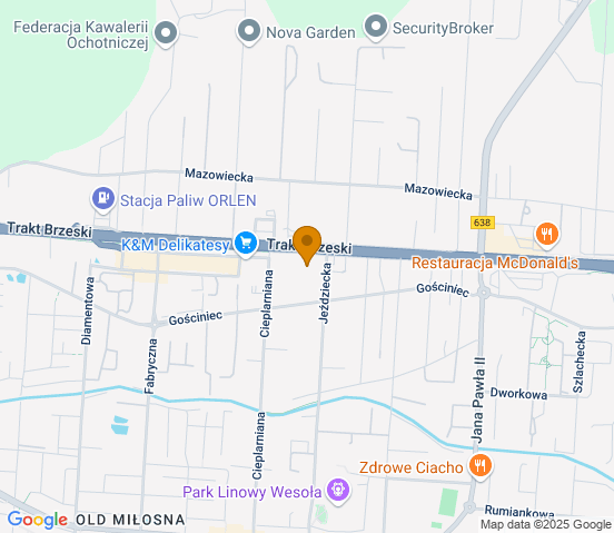 Mapa dojazdu do warsztatu samochodowego w miejscowości Warszawa