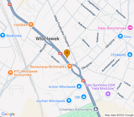 Mapa dojazdu do warsztatu samochodowego w miejscowości Włocławek