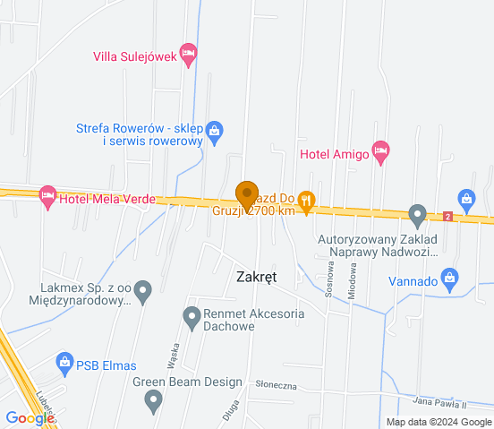 Mapa dojazdu do warsztatu samochodowego w miejscowości Zakręt