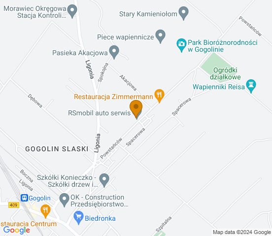 Mapa dojazdu do warsztatu samochodowego w Gogolinie