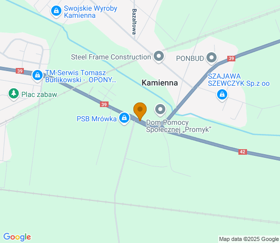 Mapa dojazdu do warsztatu samochodowego w miejscowości Kamienna